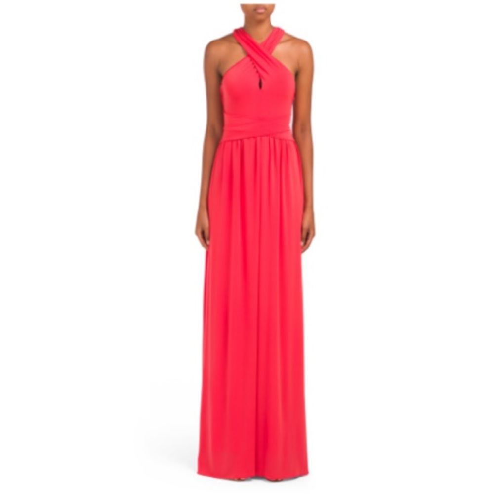 HALSTON HERITAGE
Cross Neck Jersey Knot Detail Gown